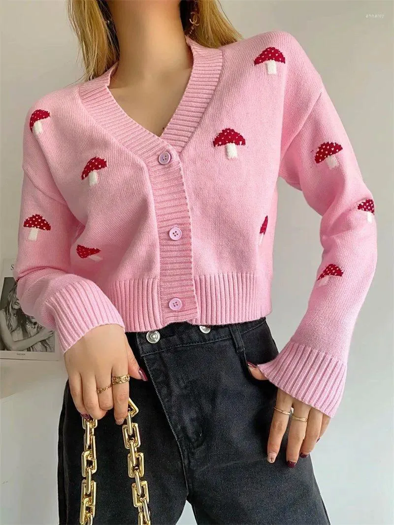 Women's Sweaters 2023Fall Sweet Two-Piece Suit For Woman Winter Harajuku Mushroom Long Sleeve Single-Breasted Sweater Cardigans Knitted