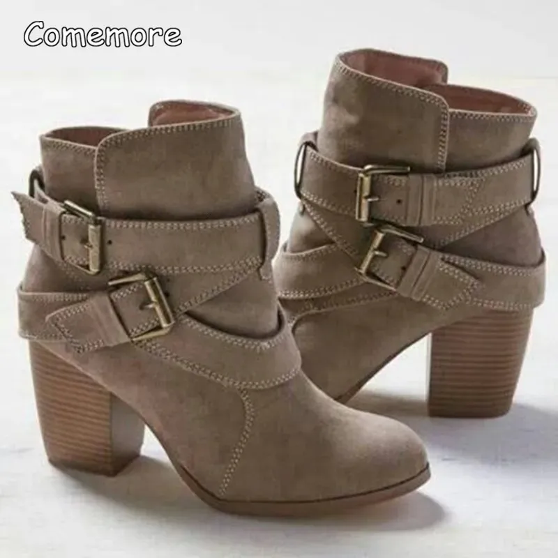 Botas maogu fivela casual senhoras sapatos feminino chelsea bota curta y salto outono calçado 2023 vintage mulheres saltos altos tornozelo 231019