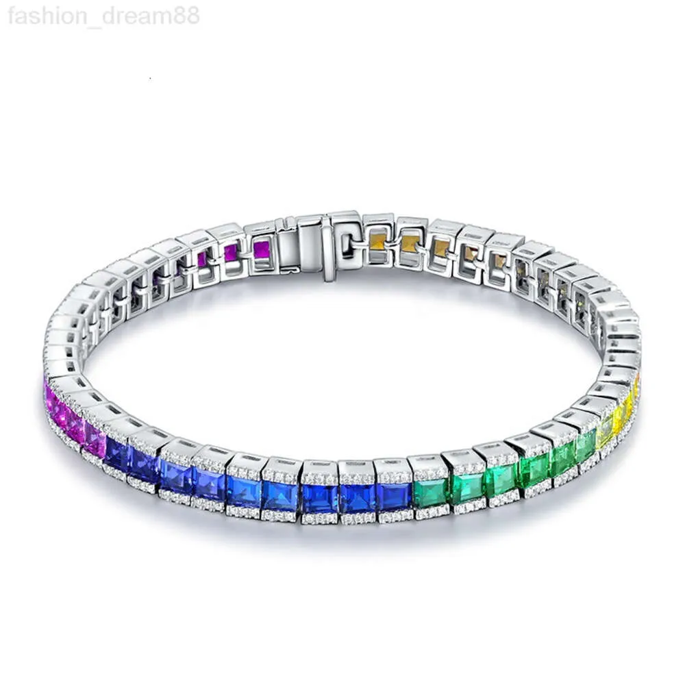 Bracelet Moissanite en or 9K, chaîne en saphir arc-en-ciel et diamant coloré, cadeau d'anniversaire, offre spéciale