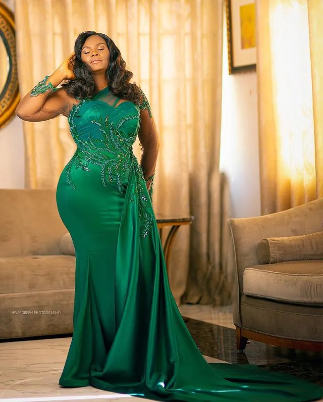 2023 Oct Aso Ebi Arabic Green Mermaid Prom Dress Beaded Lace Evening Formal Party Second Reception Birthday Engagement Gowns Dresses Robe De Soiree ZJ318