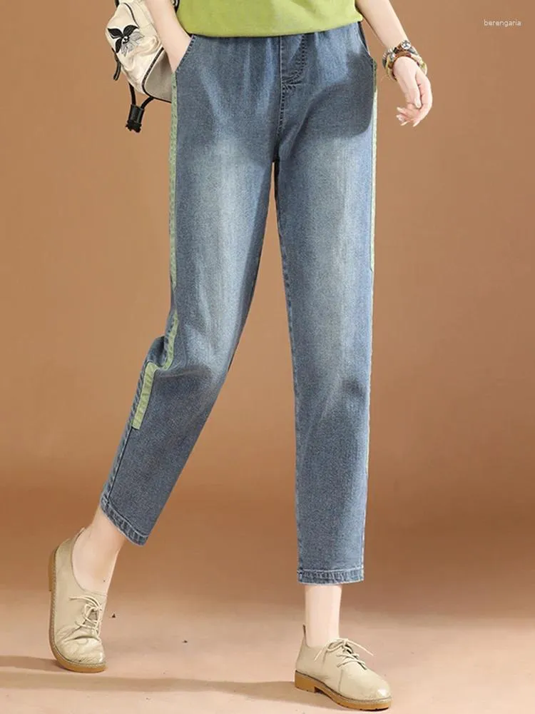Jeans pour femmes HCXR Femmes 2023 Automne Vintage Taille élastique Femme Denim Pantalon Classique Lâche Mode Casual Patchwork Pantalon polyvalent