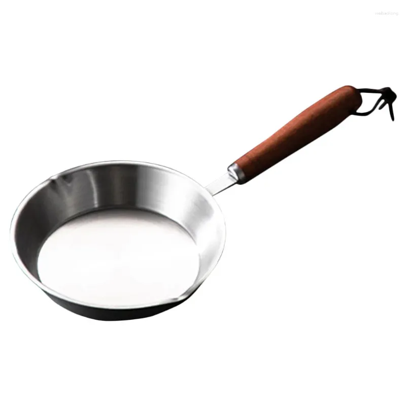 Poêles en acier inoxydable Wok Poêle à frire à l'huile Pot chauffant Mini oeuf Petits oeufs Poêle à long manche Pots individuels