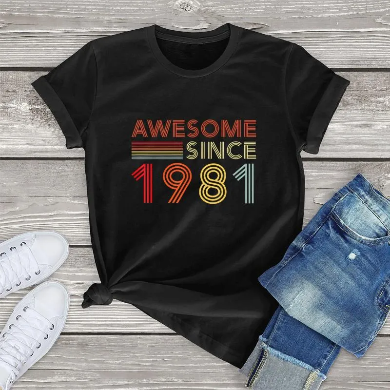 Women's T Shirts Awesome Since 1981 41th Birthday Gifts Tee Shirt Unisex Men Top Vintage Graphic 41 Years Old Women Clothing EU Size