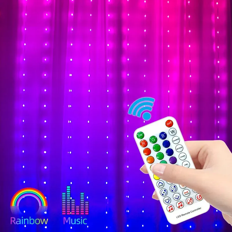 Autres fournitures de fête d'événement Musique Rideau de fenêtre coloré LED Chaîne de lumière Bluetooth Année Festoon USB Guirlandes Chambre Décoration de Noël Guirlande 231019