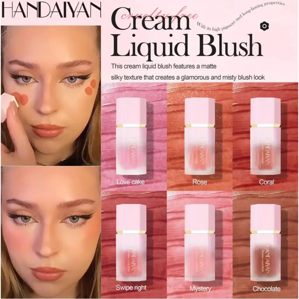 HANDAIYAN Blush Facial Liquid Cheek Nourishing Blush Waterproof Multi-purpose Eyes&lips Makeup with Sponge Blush Stick Cosmetics