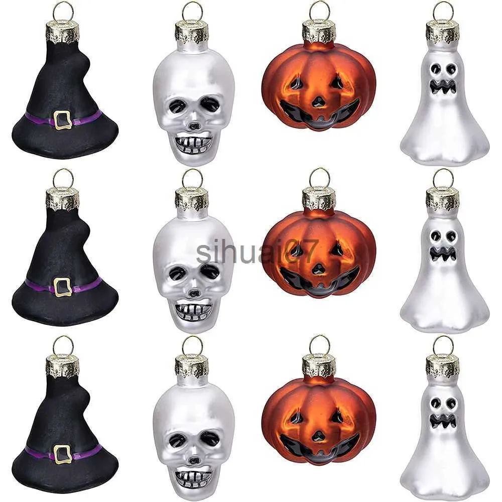 Decorações de Natal 4-12 peças de decoração de vidro de Halloween com caveira fantasma de abóbora usada para festa de Halloween decoração de árvore de Natal x1020