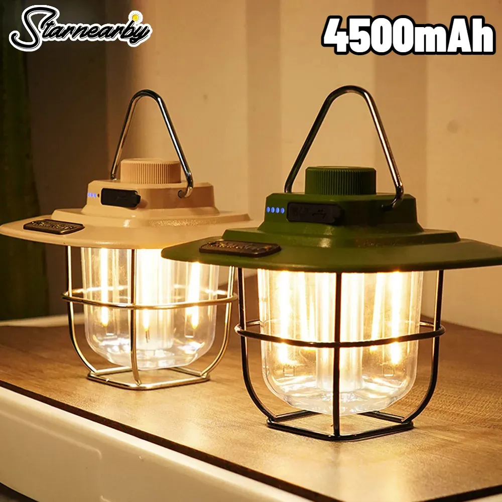 Utomhus Gadgets Retro Camping Lantern Led Camping Light Stepless Dimble Hanging Tält Lamp Waterproof Emergency Light for Outdoor Power Bank 231018