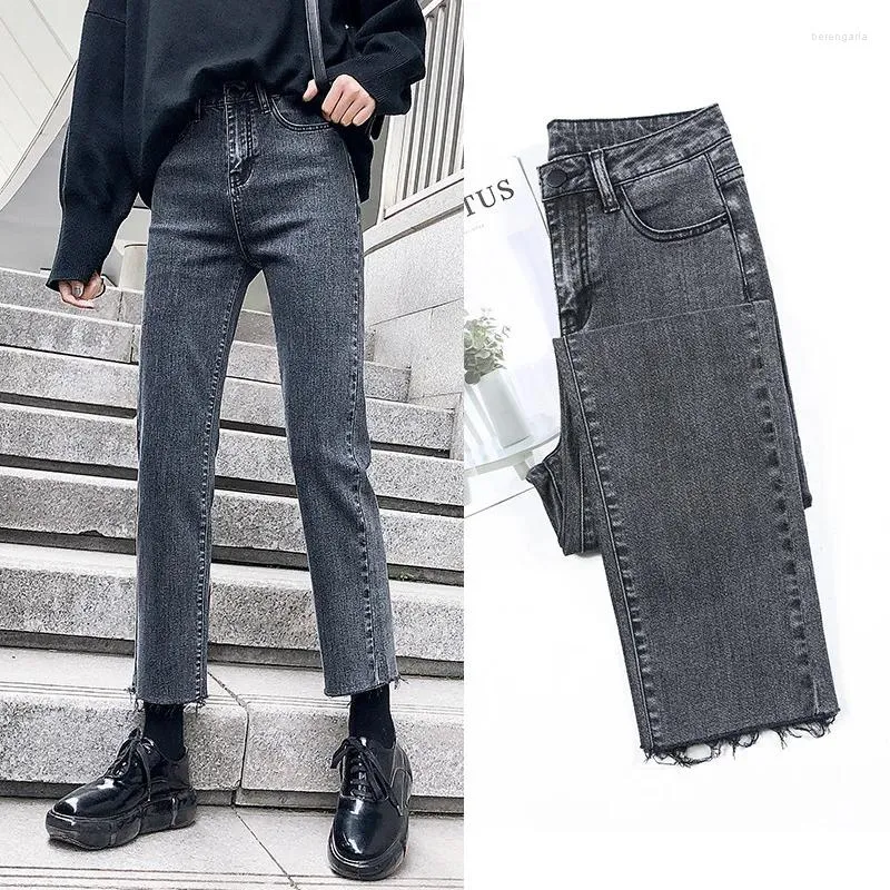 Jeans da donna Donne in denim semplice sciolto casual sciolto dritto di moda da donna ad alta vita pantaloni di cotone blu nero grigio