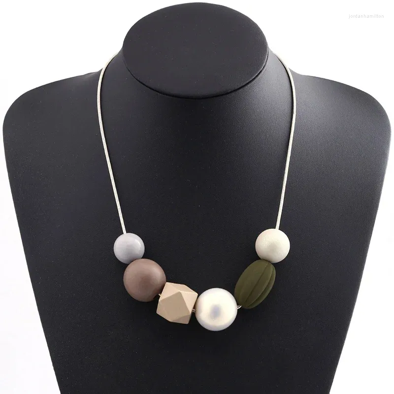 Colliers de pendentif Perles vintage Pendants pour femmes Big Perle White Chain Geometric Wood MAXI Collier Collier