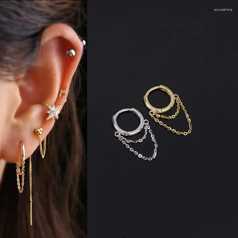 Boucles d'oreilles pendantes en argent Sterling 925 pour femmes, 1 pièce, cerceau Huggie, Design de chaîne à pampilles, breloque polyvalente, bijoux élégants