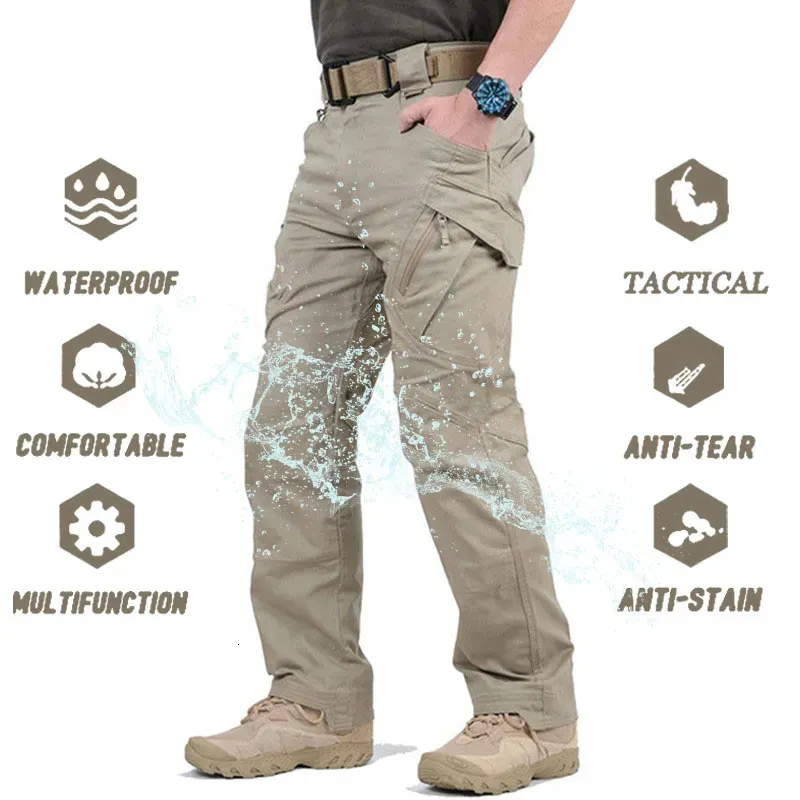 Mäns byxor IX9 City Military Tactical Pants Men Swat Combat Army Pants Casual Men Handing Pants Outdoor Camping Cargo Waterproof Pants 231019