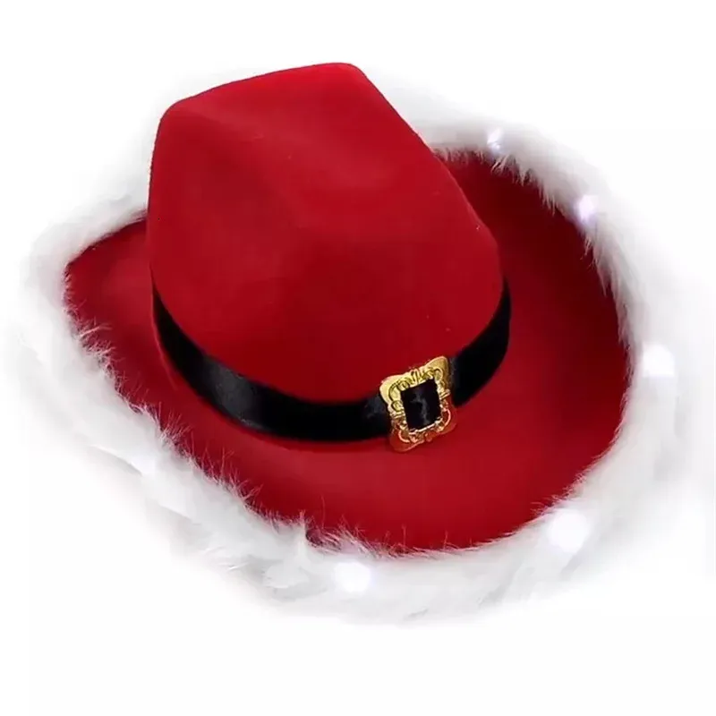 قبعة عيد الميلاد الحزبية مع أضواء LED Santa Cowboy وميض القبعات Cowboy Cowbo