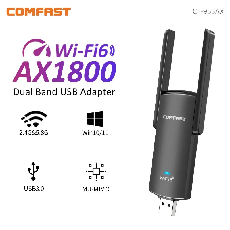 Localizadores de Wi Fi CF 953AX Adaptador WiFi 6 USB 2 4G 5G AX1800 Placa de rede dongle sem fio USB3 0 de alta velocidade MT7921AU WiFi6 para Win10 11 231019