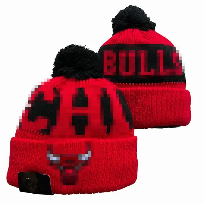 Bonés masculinos Chapéus de basquete Bulls Beanie Todas as 32 equipes de malha com punhos Pom Chicago Gorros listrados de lã lateral quente EUA College Sport Knit chapéus boné para mulheres a0