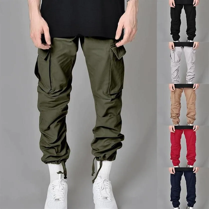 남성용 바지 남성 2021화물 사계절 멀티 포켓 6 가지 색상 패션 캐주얼 바지 및 드로 스트링 슬랙 스 274V