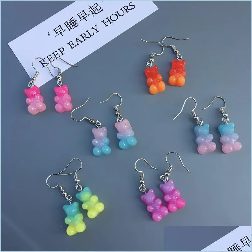 Dangle Lustre Gummy Bear Boucles d'oreilles Double Couleur Mode Oreille Pendentifs Bijoux Accessoires Intérêt Résine Boucle D'oreille Mignon Nouveau Modèle Dhuaw