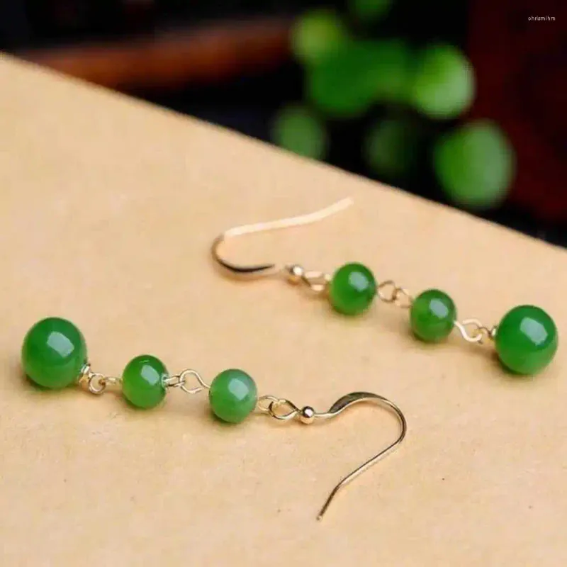 Dingle örhängen naturlig grön jade jadeite ädelsten pärlor mode kvinnor gåva diy jul klassisk örhänge dår dag
