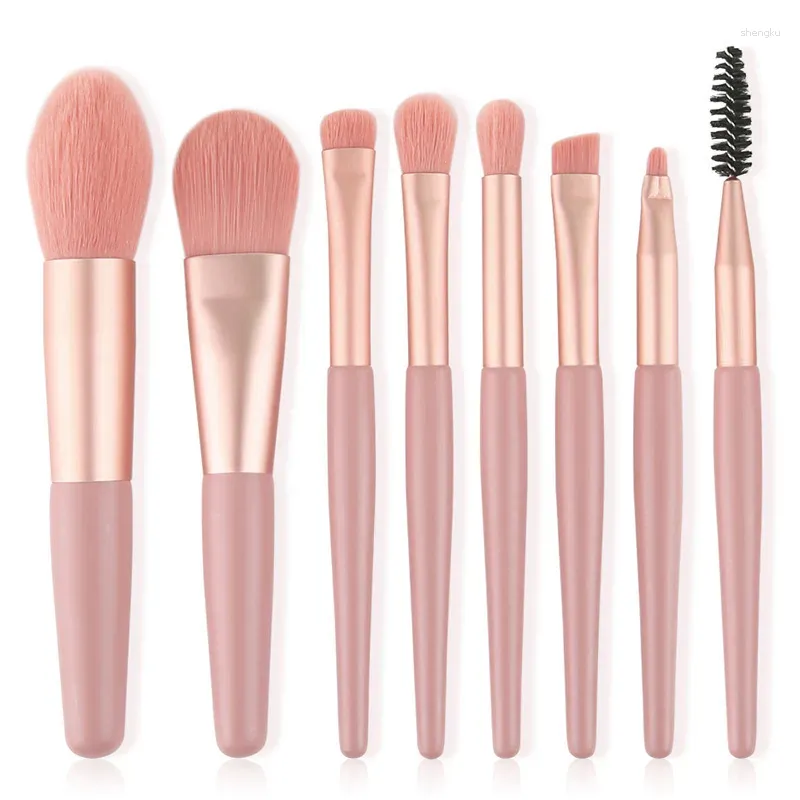 Pincéis de maquiagem 8 pçs mini conjunto portátil macio cabelo fundação blush sombra de olho escova labial para iniciantes beleza compõem ferramentas