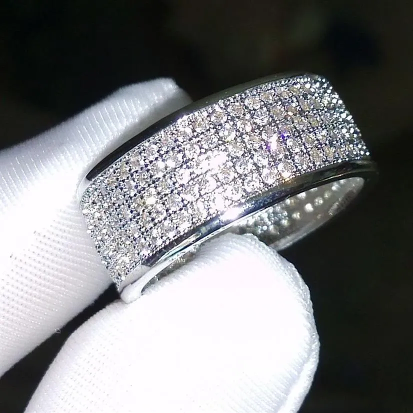 250 Pcs jóias Diamonique simulado diamante branco topázio completo 10KT Ouro Branco Cheio de Diamante CZ mulheres casamento banda Anel de Dedo gift305n