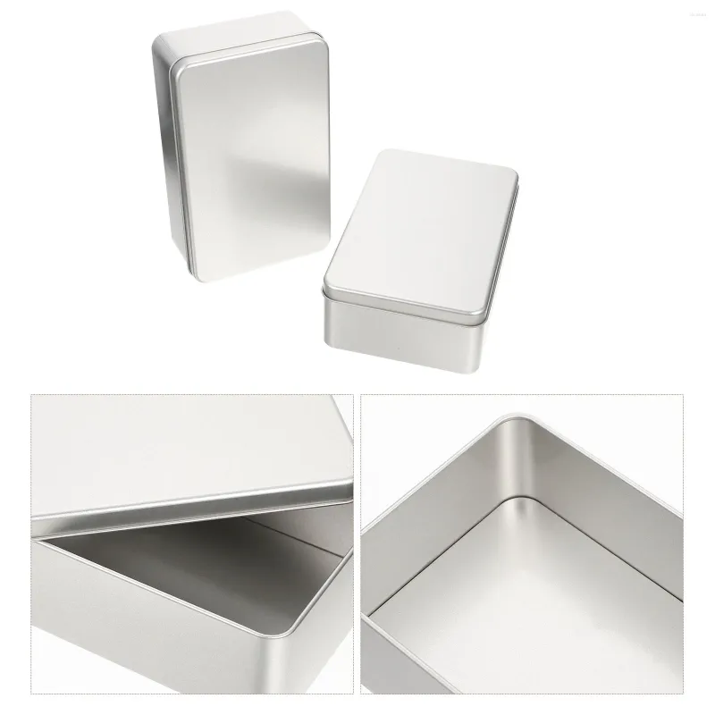 Conteneurs à emporter Boîte en fer blanc rectangulaire 2 pièces boîtes à thé avec couvercles étui de rangement en fer blanc récipient à bonbons pour perles bijoux friandises cadeaux de boulangerie