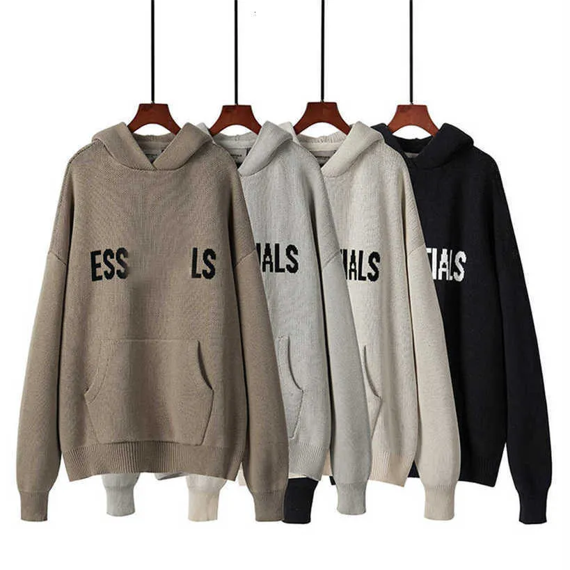 2023 Designer Essentialshirt Hoodie Camisola de malha para homens e mulheres Casual Loose Oversize Essent Essentialhoodie Pulôver High Street Fa Z8rb