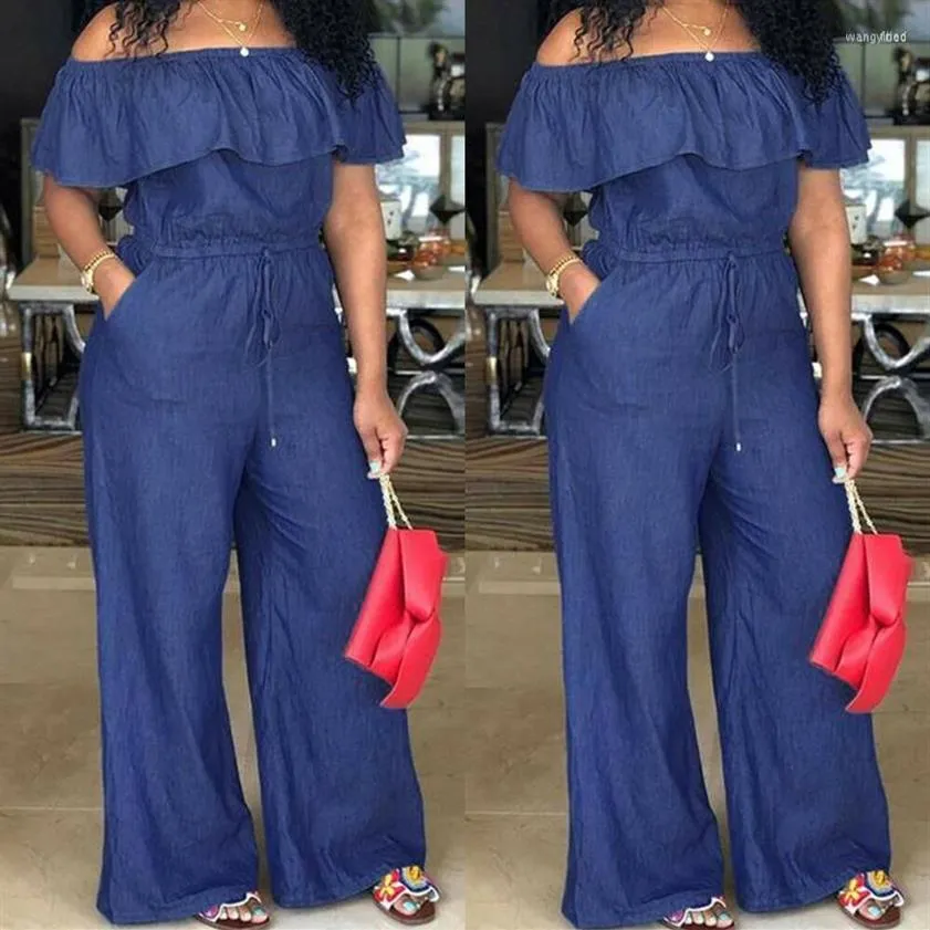 Damesjumpsuits Damesrompers Mode Casual Dames Effen Off-shoulder Lange Romper Jumpsuit Overall Breed L308F