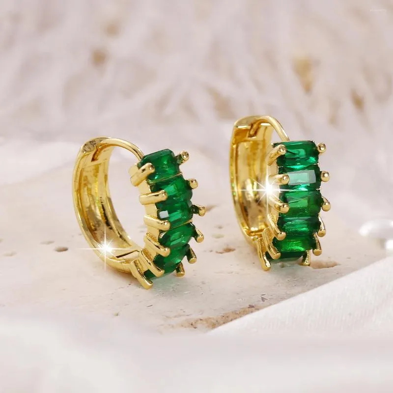 Hoop Earrings Vintage Classic Geometry For Women Green Color Inlaid Zircon Earring Fashion Party Jewelry Accessories Birthday Gifts