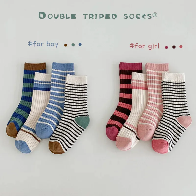 Chaussettes pour enfants, chaussettes pour bébés, garçons et filles, longueur mollet, chaussettes classiques à rayures pour enfants, chaussettes chaudes pour robe d'école, 231020