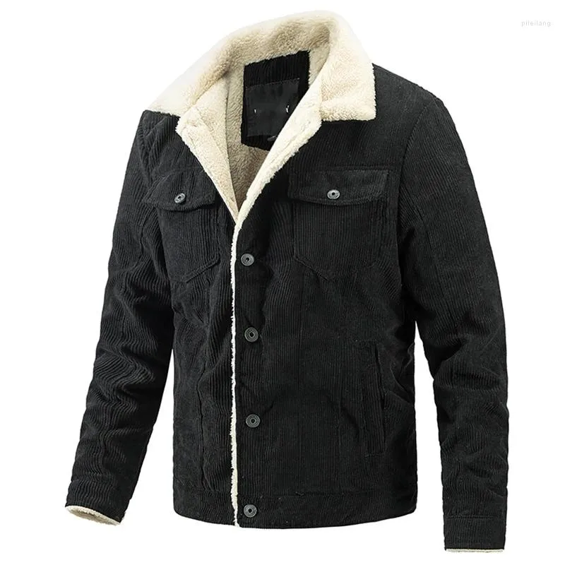Jaquetas masculinas engrossar botão para baixo forro de lã dos homens manga longa casacos de inverno térmico carga workwear caminhoneiro outwear