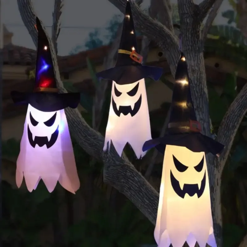 1pc Witcher Hat Hanging Lights, Add Some Spooky Charm To Your Home With This LED Halloween String Light Decoration!