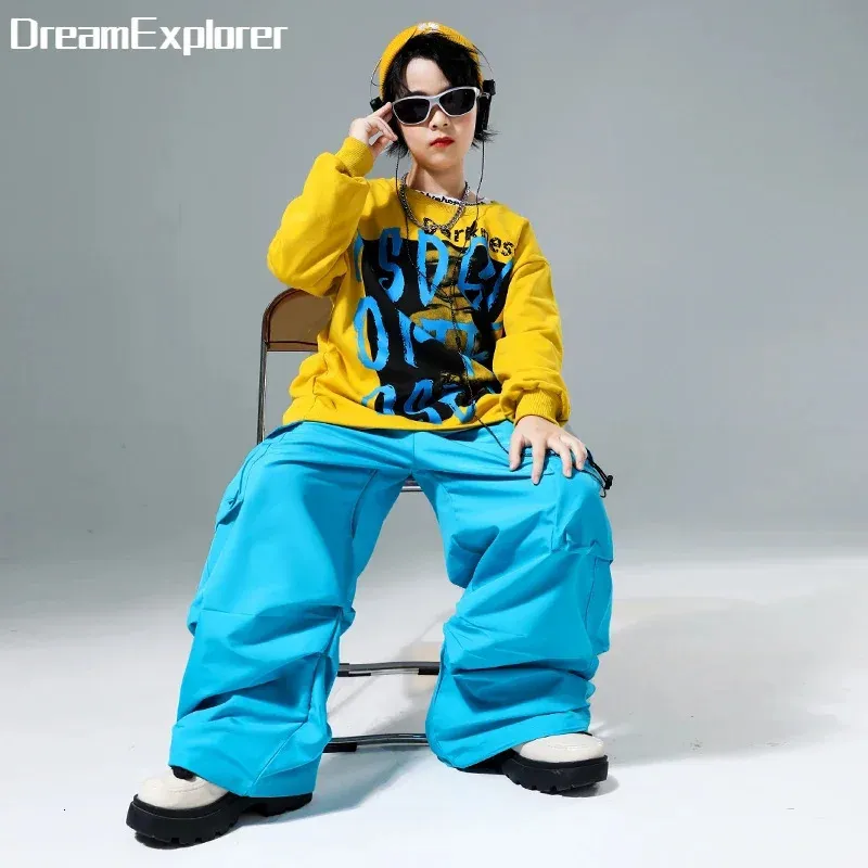 Kledingsets Kinderen Hip Hop Effen Kleur Sweatshirt Jongens Kleurrijke Cargobroeken Meisjes Street Dance Pullover Streetwear Kinderjazz Kledingsets 231019