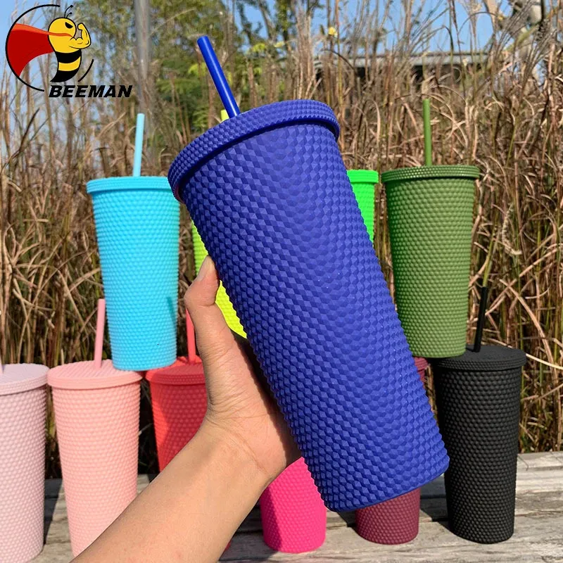 Mugs Giris Diamond Radiant Goddess Cup 710 ml Summer Cold Water Cup Tumbler med halm Double Layer Plastic Durian Coffee Mug 231020