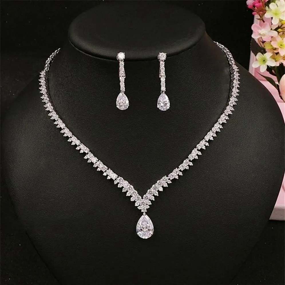 Beidal pendentifs ensembles de bijoux zircon cubique collier de mariage et boucles d'oreilles ensembles de bijoux de mariée en cristal de luxe pour demoiselles d'honneur 21032225S