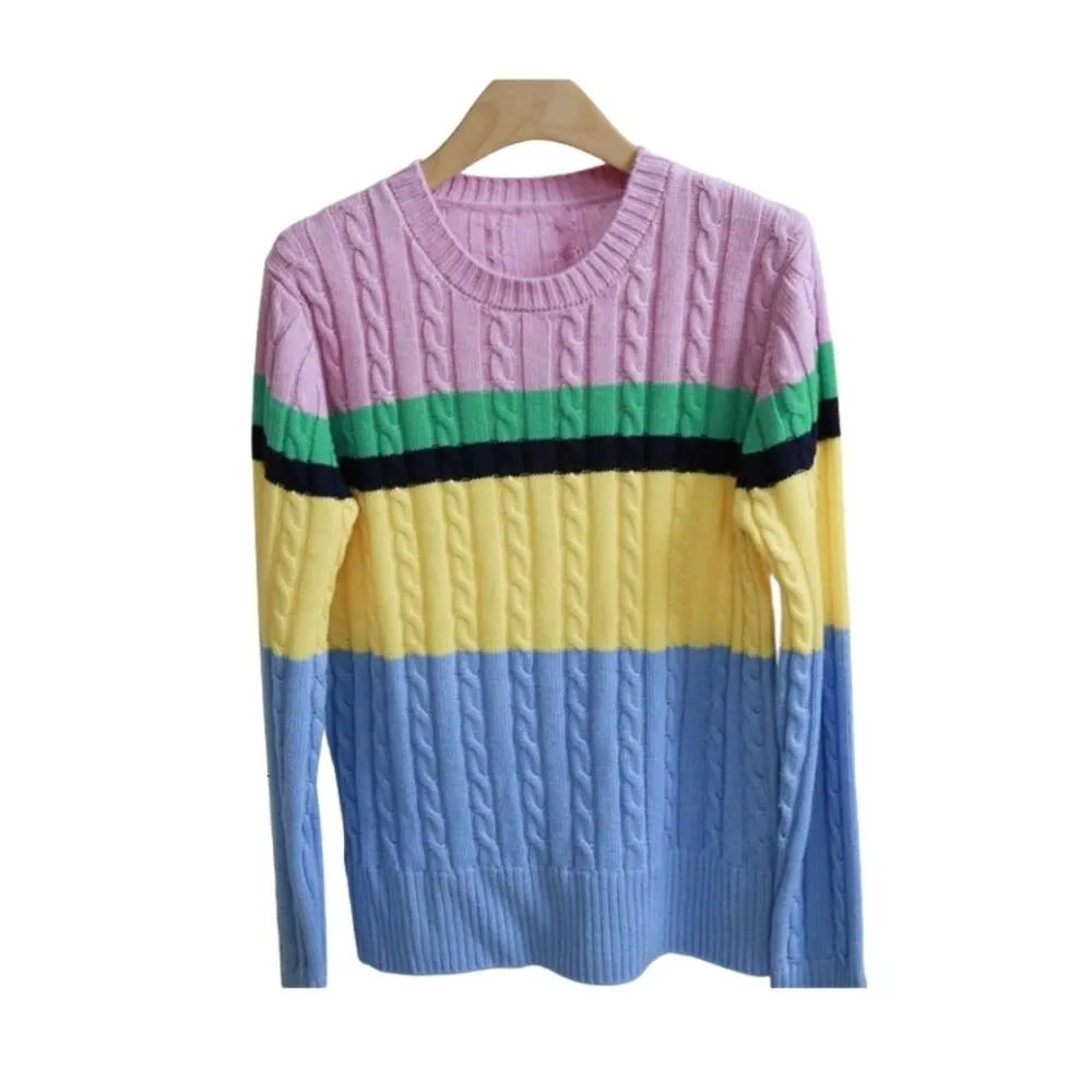 Ralphs Designer Sweater Laurens Qualité originale Automne/Hiver Nouveau Pull tricoté à manches longues à rayures multicolores Bloc de couleur Pull en laine torsadée grossière