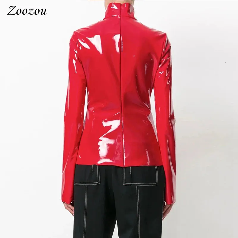 Faux Leather Turtleneck Top Womens Long Sleeve Zipper Pullover Shirt From Jiu04 25.46 DHgate.Com