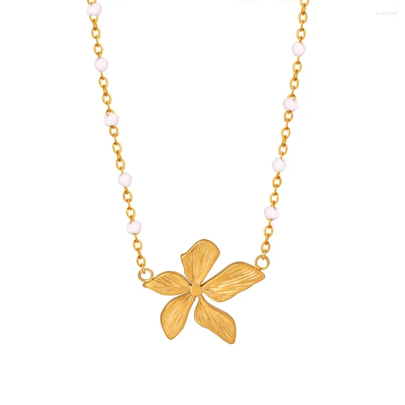 Pendant Necklaces 316L Stainless Steel Golden Flower Dripping Oil Beads Necklace Casual Personality Girl Exquisite Jewelry Gift Party