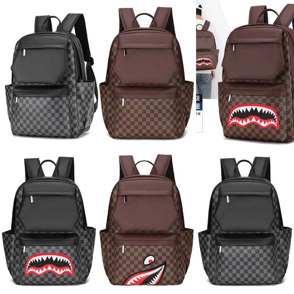 Shark Men s Fashion Checker Backpack Large Capacity Travel Computer Bag Water Resistant Nylon Black