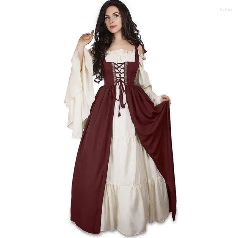Robes décontractées Costume d'Halloween Col carré Cravate Taille Moyen Âge Renaissance Robe rétro