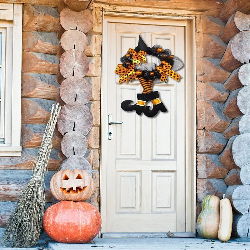 Décorations de Noël Couronne de porte d'entrée d'Halloween Couronne de sorcière Décor à la maison Festival fantôme Horreur Accessoires de fête effrayants Ornements Décoration 231020