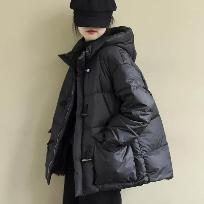 Manteau d'hiver en duvet pour femme, vestes surdimensionnées en coton, chaud et épais, à capuche, mode noir, poche d'automne, Parkas décontractés, Cardigan, vêtements d'extérieur