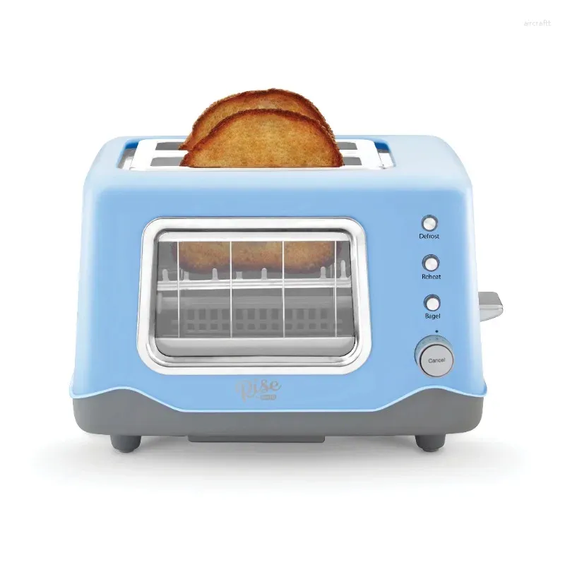 Máquinas para hacer pan Rise By Dash Ventana de visualización clara Tostadora de 2 rebanadas Azul - Descongelar Recalentar bagel Apagado automático