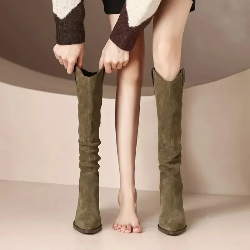 Botte Western bottes Style coréen automne rétro bout pointu Long talon épais chaussures De randonnée en plein air Botas De Mujer Largas 231019