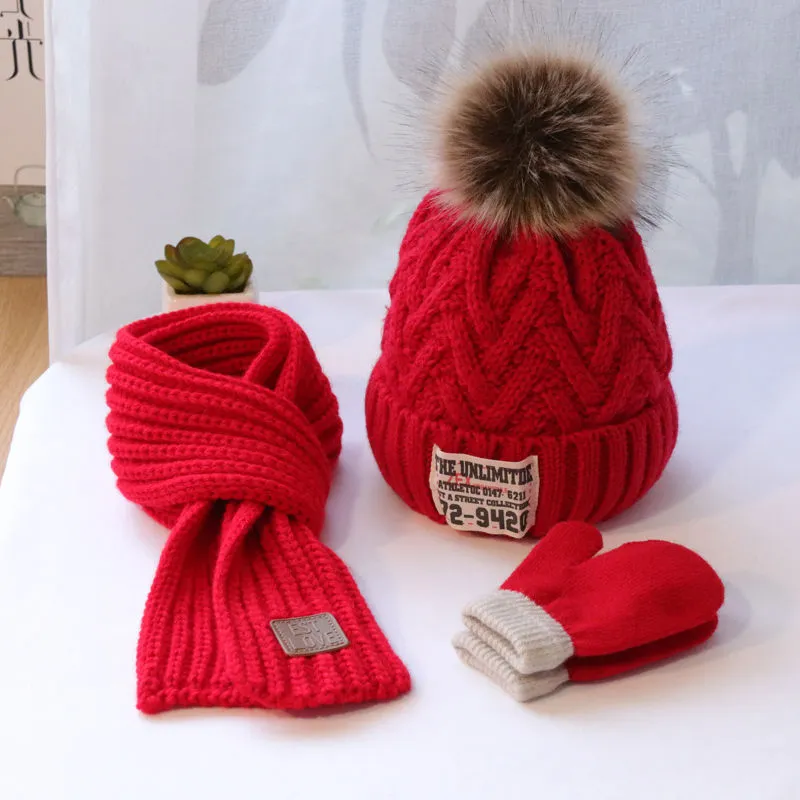 Crianças cachecol chapéu e luva conjunto bebê inverno outono macio boné de lã para meninos meninas quente jumper chapéu de malha 2-10years