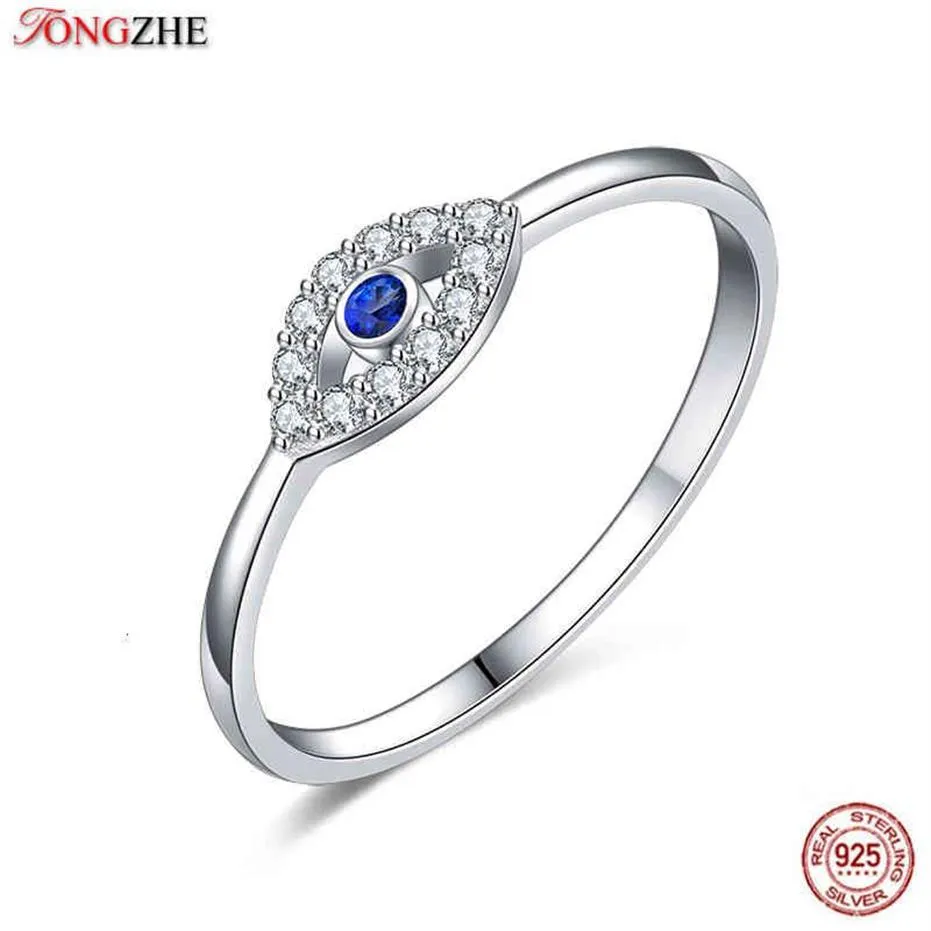 Tontgzhe Genuino 925 Sterling Silver Evil Eye Anello di Fascino Blu Cz Anelli di Nozze per Le Donne Fortunato Turchia Gioielli Regalo Ragazza2889