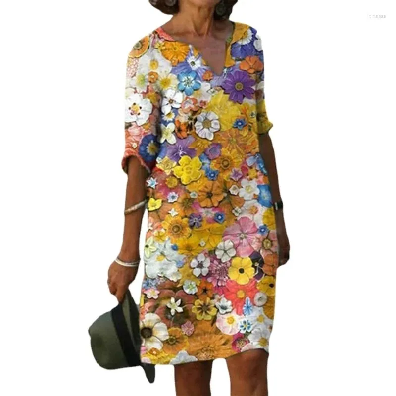 Vestidos casuais moda floral impressão v-pescoço vestido longo bohomin estilo colorido saias diárias verão pano de beira-mar para mulheres