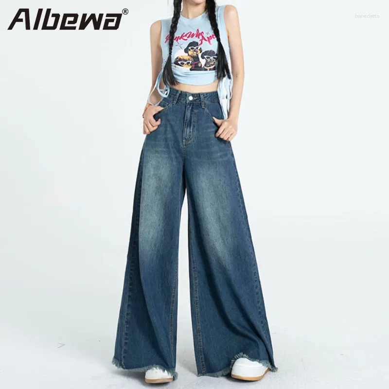 Calças De Brim Femininas Outono Perna Larga Calças Jeans Cintura Alta Legal  Casual Estilo Coreano Até O Chão Moda Vintage Ropa De Mujer De $126