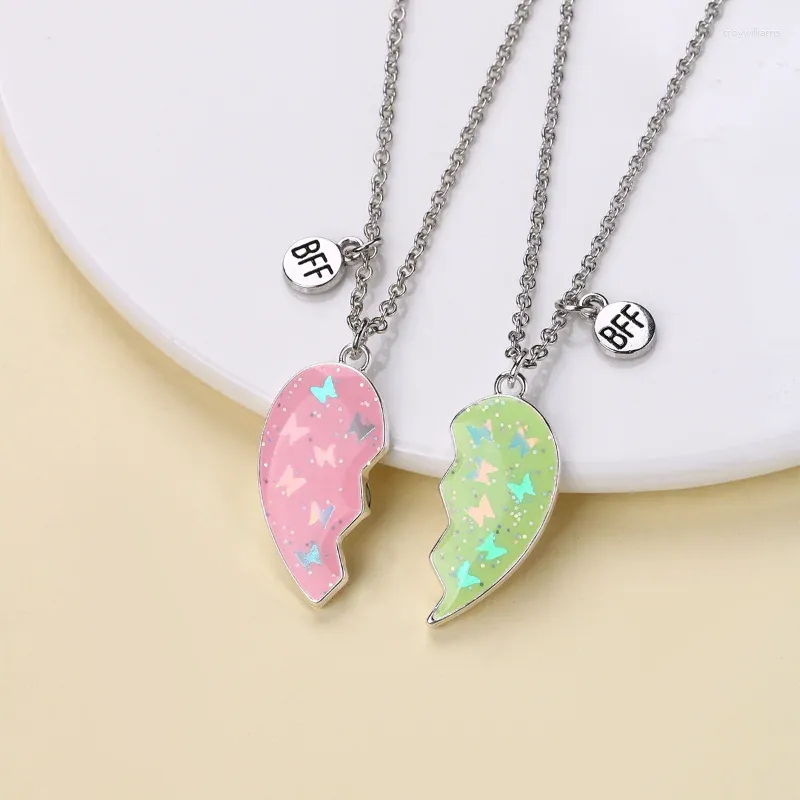 Pendentif Colliers Luoluobaby 2pcs / Set Mignon Collier Coeur Papillon Pour Filles Enfants Amitié BFF Ami Bijoux Cadeaux