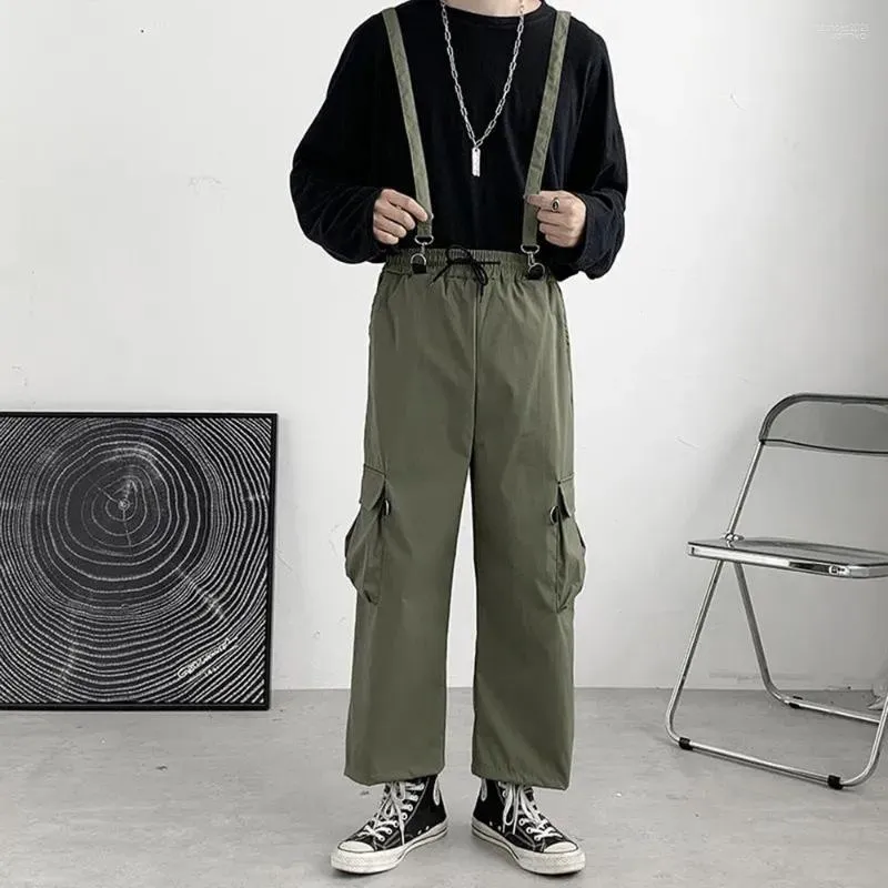 Men's Pants Men's High Quality Fashion Korean Style Overalls Men Women Hip Hop Loose Suspenders Wide Leg Ankle Length Casual Cargo