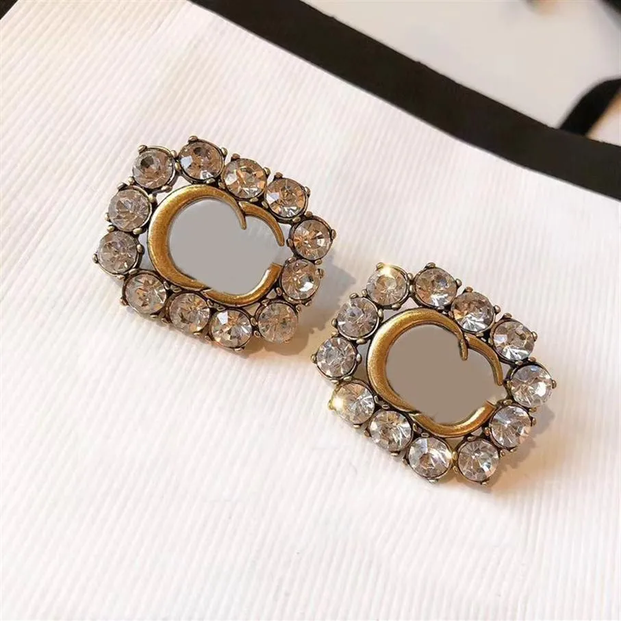 Have stamps fashion square full diamond earrings aretes orecchini brand designer earrings ladies wedding party couples gift jewelr232U