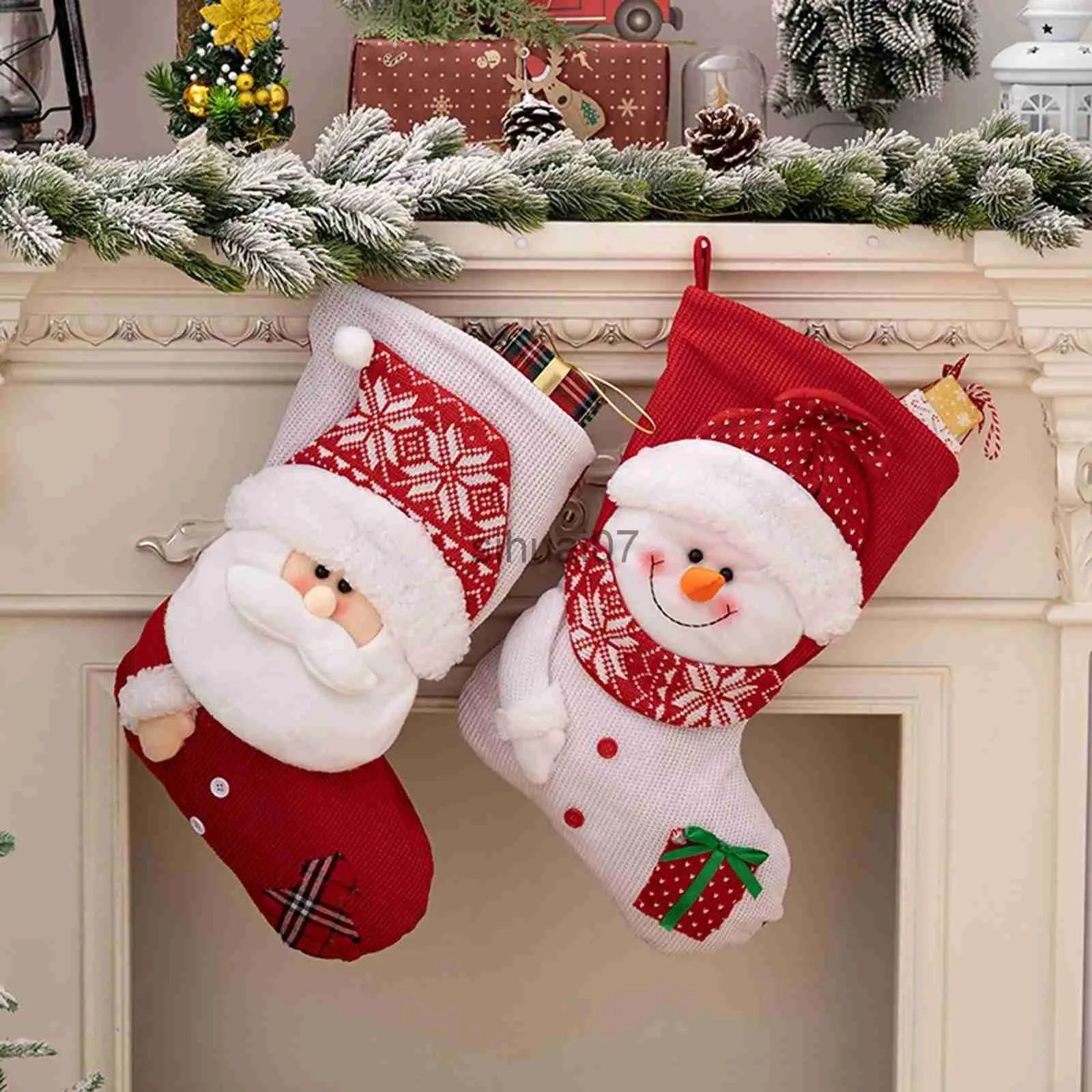 Christmas Decorations Christmas Socks Gift Candy Bag Santa Snowman Stockings Fireplace Hanging Ornaments Xmas Tree Pendant Christmas Decoration x1020